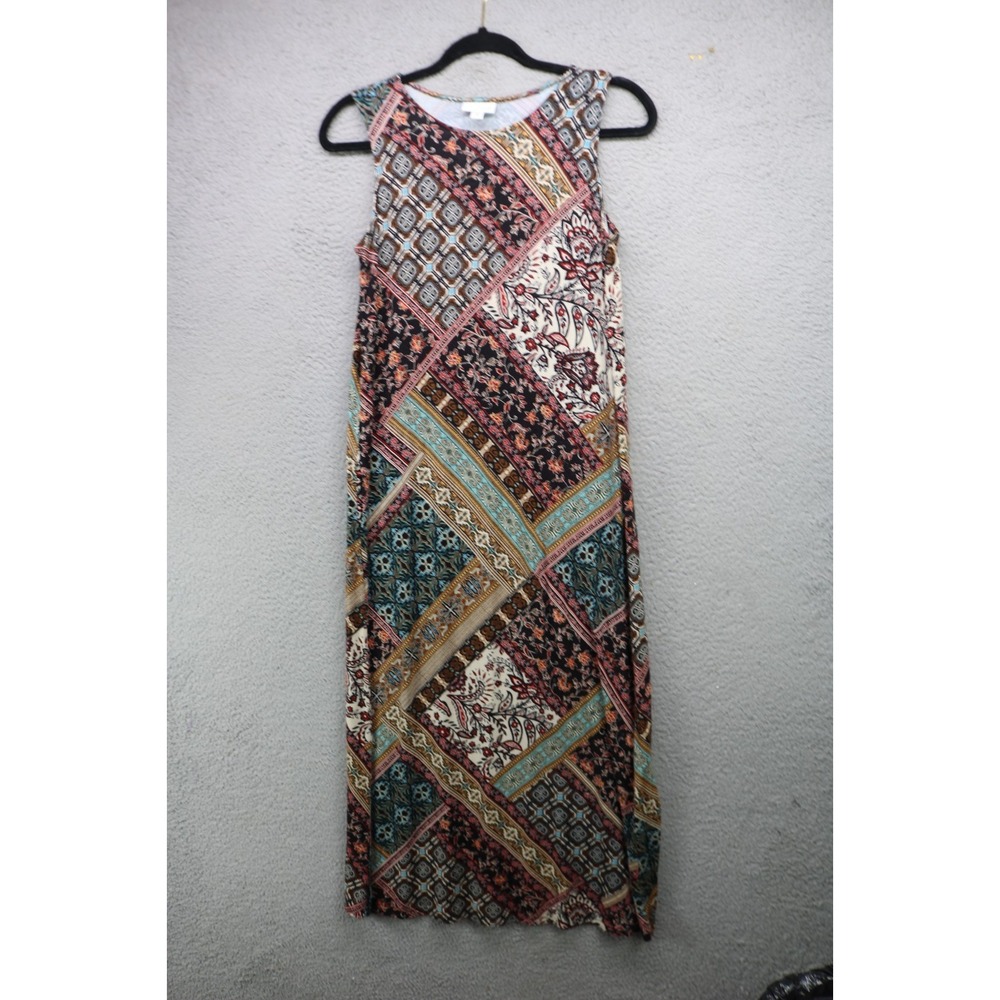 J.Jill Sleeveless Stretchy Maxi Dress-Size PXS-Patchwork-Soft-Pockets-Comfy